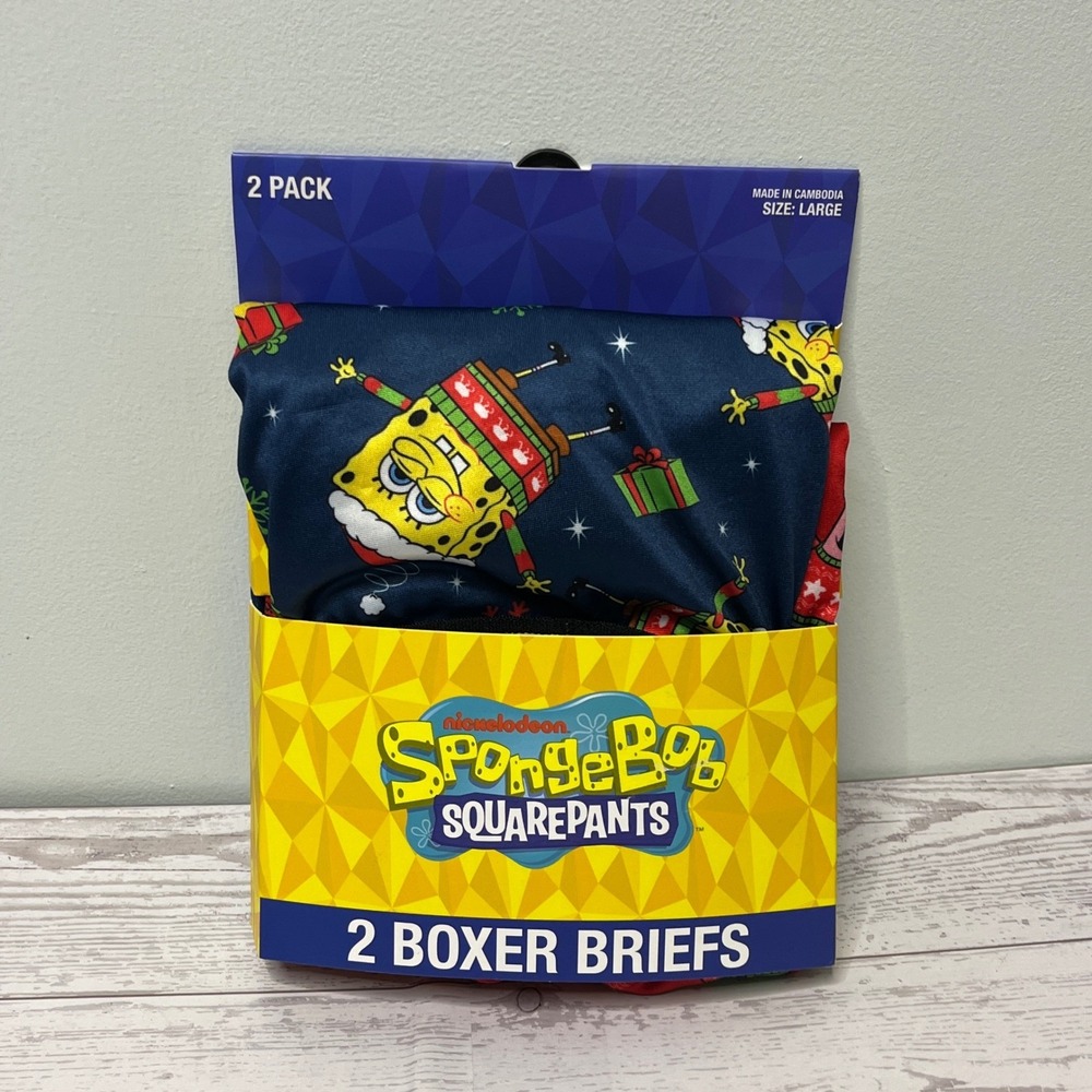 Nickelodeon SpongeBob SquarePants Mens Christmas Boxer Briefs 2 Pack Large